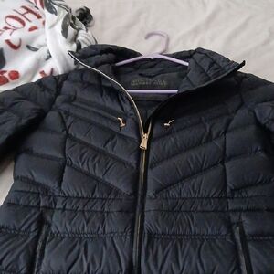MICHAEL Michael Kors Black Puffer Jacket with Gold Accents